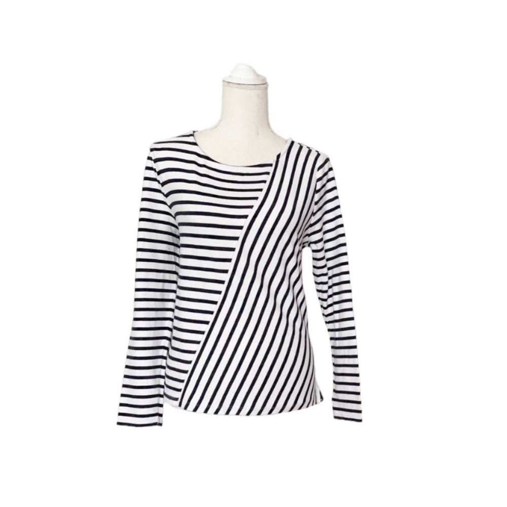 Loft Black White Striped Long Sleeve Top Size Medium